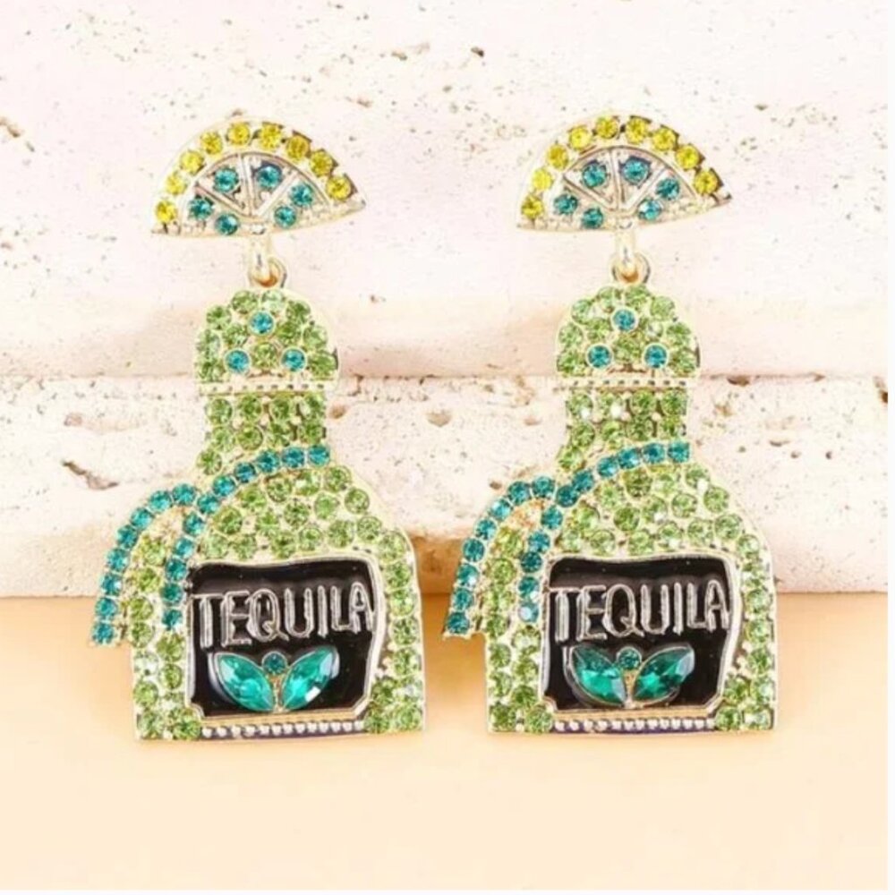 Tequila Party Rhinestone Boho Peasant Hipster Art Pop Earrings - Picture 6 of 7
